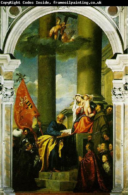TIZIANO Vecellio Madonna with Saints and Members of the Pesaro Family  r